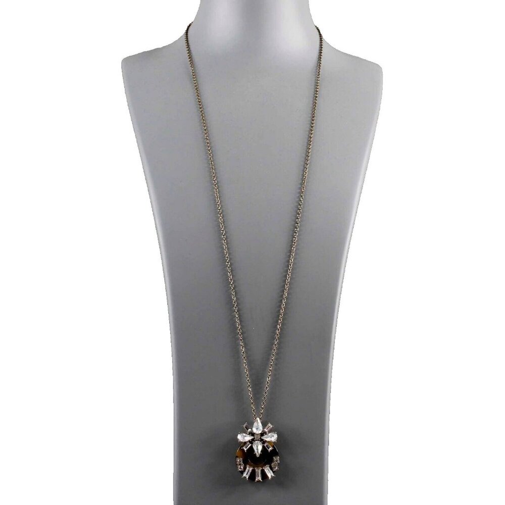 Ann Taylor Sz 32 in Goldtone Chain Rhinestone Tortoise Pendant Necklace